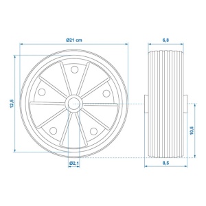 Roata pentru protap, janta plastic cu cauciuc solid 220x70mm - Img 7