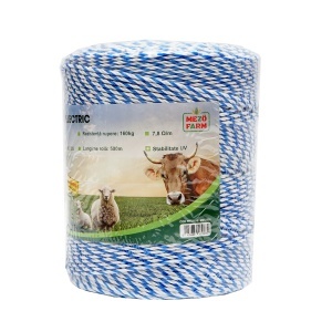 Rola fir alb-albastru 3mm insertie metalica 3x0.2mm SS, rezistenta 7.8 Ohm/m, 500m gard electric Mezofarm - Img 3