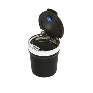 Scrumiera auto universala cu fund ceramic neagra-argintiu cu lumina albastra LED - Img 3