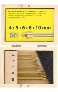Set burghie universale Drel 4,0-10,0 mm, vârf transversal, placate cu titan, 5 buc.