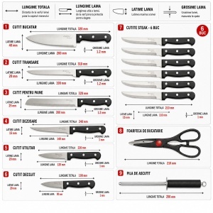 Set cutite bucatarie 15 piese cu suport lemn, foarfeca si pila ascutit, lama otel 3Cr13, maner ABS negru Breckner Germany - Img 3