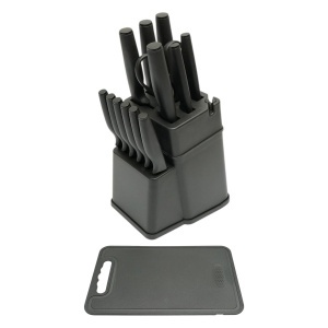 Set cutite bucatarie 15 piese cu suport, tocator si foarfeca, lama otel 3Cr13, maner PP negru Breckner Germany