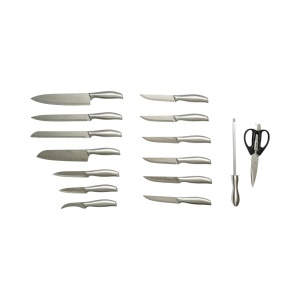 Set cutite bucatarie 16 piese cu suport lemn, foarfeca si pila ascutit, lama otel 3Cr13, maner otel 18/0 Breckner Germany - Img 2