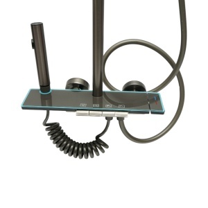Set dus multifunctional cu termostat, afisaj digital temperatura, 4 functii de curgere a apei, pipa cada, dus dreptunghiular tip ploaie, para de dus, dus bideu, grafit mat, aluminiu - Img 5