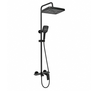Set dus Premium multifunctional de perete din cupru, 3 functii curgere apa, dus dreptunghiular tip ploaie, para de dus, negru mat - Img 4