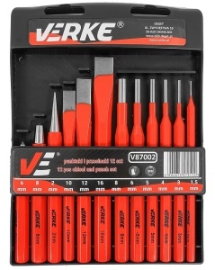 Set punctatoare si daltite VERKE, 12 piese, in caseta