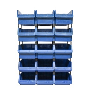 Stand cu 15 cutii pentru depozitare / organizare, cutie din plastic albastra, 765x400x1100mm
