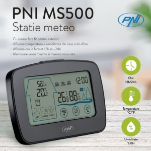 Statie meteo PNI MS500 cu senzor extern fara fir, afiseaza temperatura si umiditatea interioara si exterioara, memorie valori climaterice minime si maxime - Img 3
