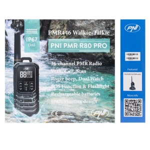 Statie radio portabila PNI PMR R80 PRO, set cu 2 bucati, 0.5W, 16 canale, Waterproof IP67, cu lanterna LED, buton SOS, VOX, USB-C - Img 4