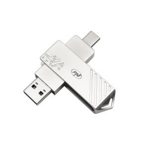 Stick memorie PNI U128 capacitate 128GB, 2 in 1, cu USB 3.0 si Type-C, carcasa metalica, gri