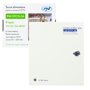 Sursa alimentare CCTV PNI STC15.2A in cutie metalica, 12V 15A 180W, 9 iesiri - Img 2
