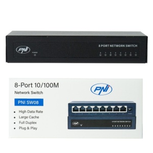 Switch PNI SW08 cu 8 porturi 10/100 Mbps, carcasa metalica, fara ventilator, plug & play, protectie fulger 4KV - Img 2