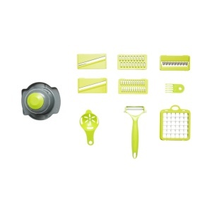 Tocator de legume multifunctional 12 in 1 manual, 8 lame inox interschimbabile, taietor legume, feliator, razatoare, decojitor, separator oua, recipient colectare - Img 3