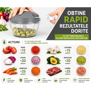 Tocator manual de legume cu sfoara, 3 lame inox, capacitate 500ml - Img 8