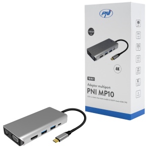Adaptor multiport PNI MP10 USB-C la HDMI, VGA, 3 x USB 3.0, SD/TF, RJ45, audio 3.5, USB-C PD, 10 iesiri - Img 6