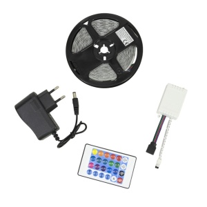 Banda LED PNI 2835RGB, RGB, IP65, silicon, lungime 5 metri, cu telecomanda, alimentator 230 V, dimabil, jocuri de lumini, 270 LED-uri tip 2835, 12W - Img 2