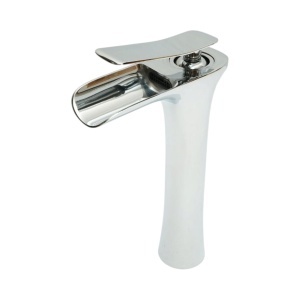 Baterie lavoar baie inalta Premium din cupru, pipa tip cascada, design rotund, monocomanda, crom lucios, furtunuri incluse