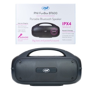 Boxa portabila PNI FunBox BT600, cu Bluetooth, 65W, MP3 player, cititor card, USB, microfon fara fir, acumulator 4400mAh, IPX4 - Img 5
