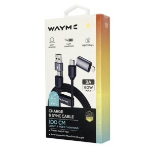 Cablu de încărcare și sincronizare WAYNE din microfibră împletită, 100 cm (4 în 1) USB / C > USB-C / Lightning, max. 60W - Img 4