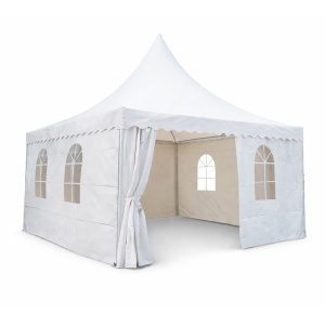 Cort evenimente pavilion tip pagoda 5x5m, alb impermeabil UV, acoperis PVC 750g/m2, cadru otel-aluminiu 48x48x2.5mm - Img 4
