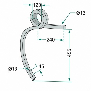 Dinte arc dreapta cultivator 25x25x455mm Maschio Gaspardo Sandokan, Bomet, Bednar cod OEM 304541, F20120366R - Img 3