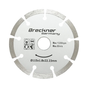 Disc diamantat segmentat 115x1.8x22.23mm, taiere uscata pentru beton, piatra, caramida Breckner Germany