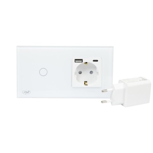 Intrerupator simplu PNI SH115W din sticla cu touch, combinat cu priza Schuko si mufe USB - Img 8