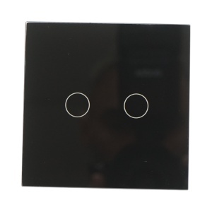 Intrerupator touch dublu cap scara negru 220V, indicator luminos, rama sticla 86x86x34mm - Img 2