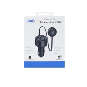 Modulator FM PNI Valentine V880 cu microfon, Bluetooth 5.0, MP3 player, transmitator FM, port USB dual, incarcare rapida dispozitive mobile prin QC3.0, compatibil cu Siri si Google Assistant - Img 2