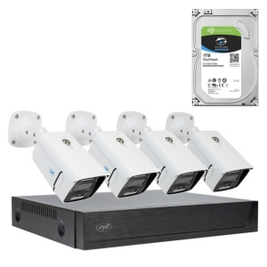 Pachet Kit supraveghere video PNI House IPMAX POE 3, NVR cu 4 porturi POE, ONVIF si 4 camere cu IP 3MP, de exterior, Power over Ethernet, detectie chip, detectie miscare, 4 cabluri, alimentator, mouse