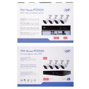 Pachet sistem supraveghere video AHD PNI House PTZ1500 5MP DVR cu 4 camere si Sticky Pad Drapel inclus - Img 6