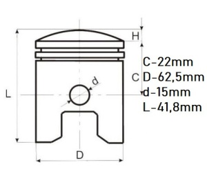 Piston scuter 4T Piaggio Vespa 150cc (62.5mm Ø 15mm) - Img 2