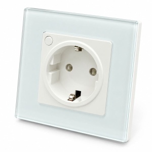 Priza incastrata inteligenta smart Wi-Fi alba 100-240V, 10A, 2200W, rama sticla 86x86x33mm, aplicatie Tuya Smart Life, compatibila Alexa si Google Home