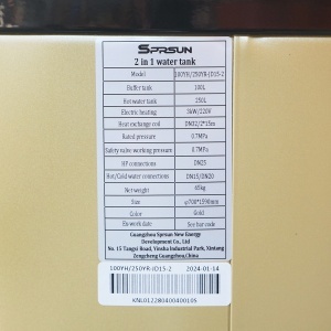 Puffer 100L, Boiler 250L apa calda presurizat 3KW, 220V pentru pompe de caldura SPRSUN - Img 4