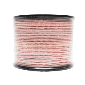 Rola banda rosu-alb 10mm insertie metalica 4x0.16mm SS, rezistenta 13 Ohm/m, 250m gard electric Mezofarm - Img 4