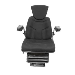 Scaun pentru tractor, negru, reglabil cu cotiera, tetiera si suspensie aer 12-24V
