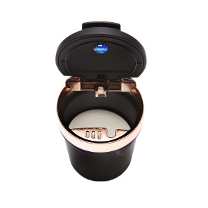 Scrumiera auto universala cu fund ceramic neagra-auriu cu lumina albastra LED - Img 2