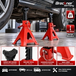 Set 2 cricuri suport capra auto 3T, reglabile 290-430mm, capace cauciuc, sigurante blocare Breckner Germany - Img 5