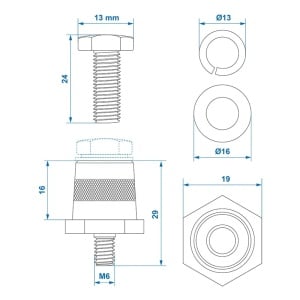 Set borne baterie (+) si (-) filet alama M6 cu surub - Img 4
