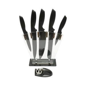 Set cutite bucatarie 7 piese cu suport acrilic si dispozitiv ascutit, lama otel 3Cr13, maner PP Breckner Germany