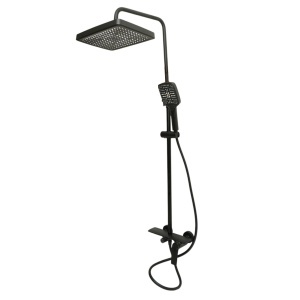 Set dus Premium multifunctional de perete din cupru, 3 functii curgere apa, dus dreptunghiular tip ploaie, para de dus, negru mat