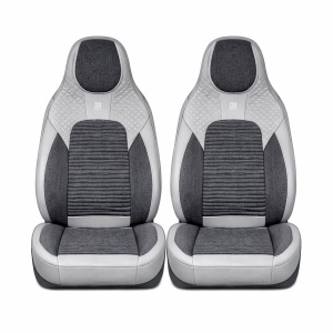 Set huse scaune auto Premium crem-gri universale, design sport ergonomic, piele ecologica cu insertii textile 11 piese - Img 2