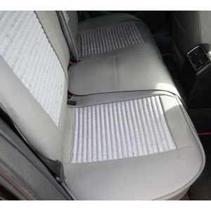 Set huse scaune auto Premium crem-gri universale, design sport ergonomic, piele ecologica cu insertii textile 11 piese - Img 8