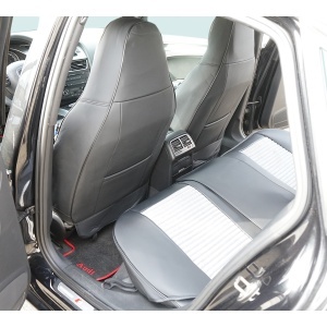 Set huse scaune auto Premium negru-gri universale, design sport ergonomic, piele ecologica cu insertii textile 11 piese - Img 6