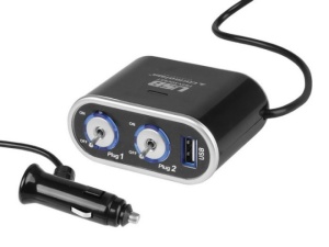 Stecher 3 prize 12 / 24V cu fir, LED, intrerupator si USB