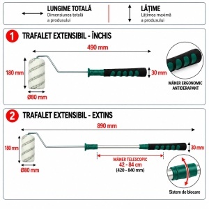 Trafalet poliacril 18cm, diametru rola 80mm, fir 18mm, maner telescopic aluminiu 42-84cm Breckner Germany - Img 5