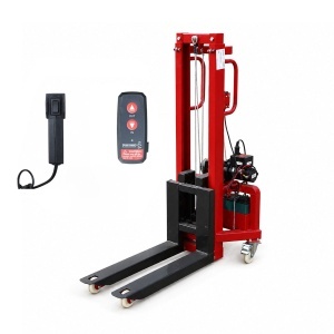 Transpalet manual 300kg cu ridicare electrica 12V, inaltime maxima 1.6m, telecomanda wireless