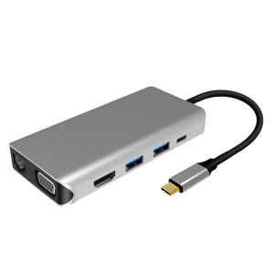 Adaptor multiport PNI MP10 USB-C la HDMI, VGA, 3 x USB 3.0, SD/TF, RJ45, audio 3.5, USB-C PD, 10 iesiri - Img 3