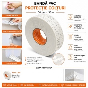 Banda protectie colturi rigips 50mm x 30m PVC perforata autoadeziva HighPower - Img 5