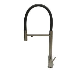 Baterie chiuveta bucatarie Premium din cupru, pipa flexibila, dubla comanda, gri grafit satinat, furtunuri incluse - Img 3